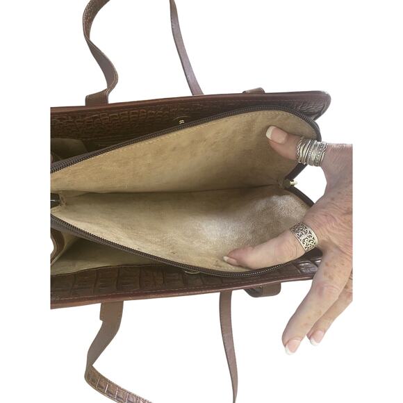 Brahmin Women's Pecan Duxbury Brown Embossed Croc Genuine Leather Handbag - Picture 9 of 15